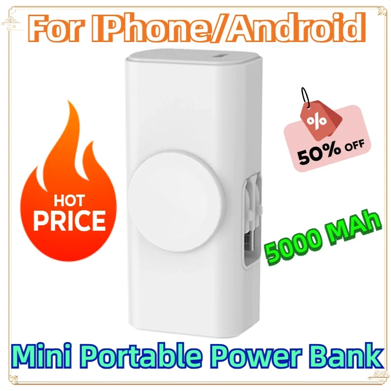 

For Apple Watch Mini Portable Power Bank 5000 MAh for IPhone/Android Dual Port Output Mobile Power with Wireless Charger