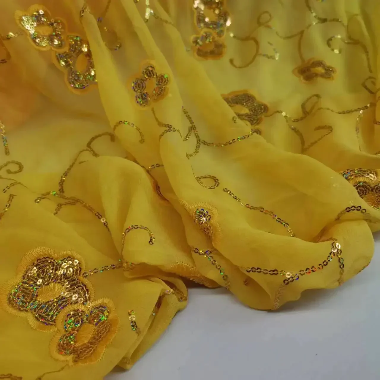 Pure Silk Sequins Fabric Bling Saree Georgette Embroidery Silk Mulberry Hijab Sudan Toub Sewing Material