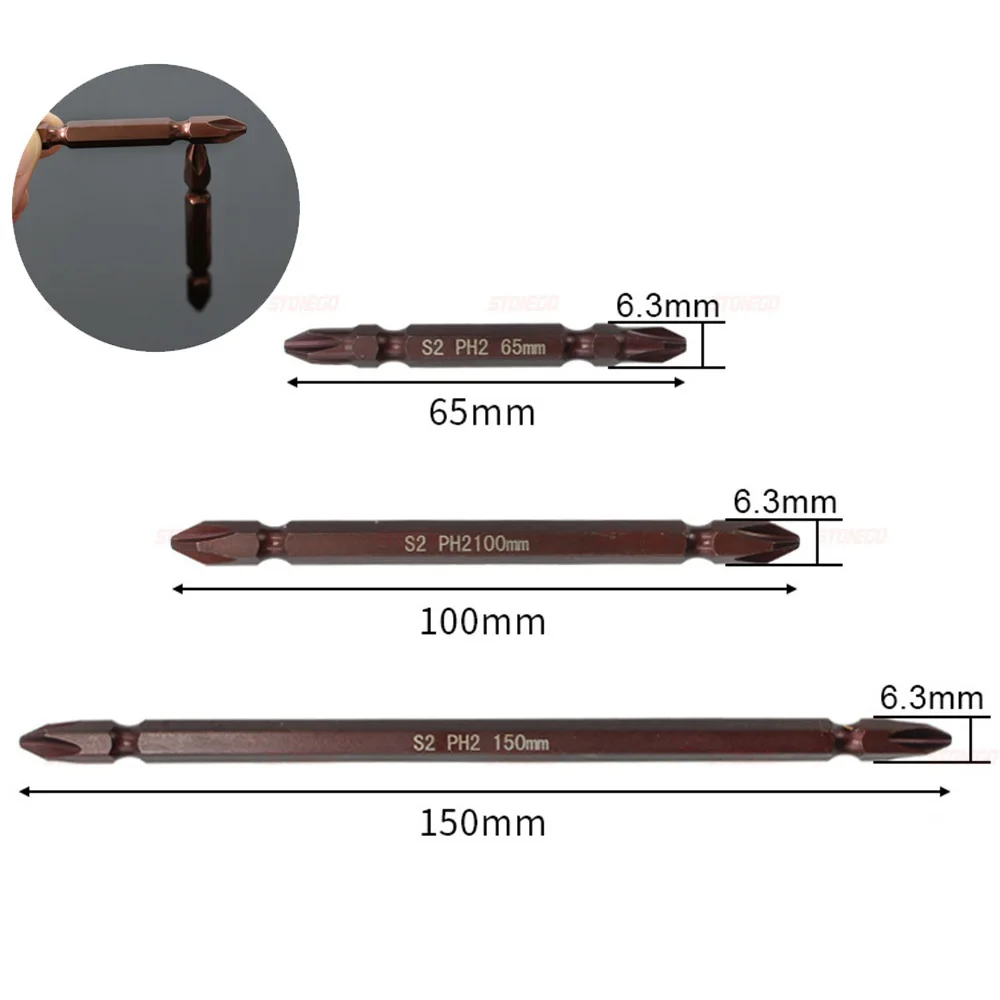 STONEGO 2/10PCS Magnetic Double-Head Screwdriver Bits, PH2 S2 Alloy Steel, 65/100/150mm Length