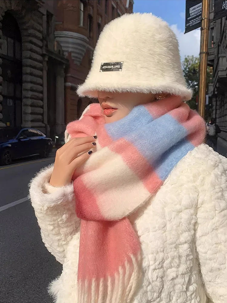 2023 New Plush Scarf Women\'s Autumn and Winter Imitation Cashmere Long Scarf for Warm and Thickened Mohair Scarf Tourism Shawl