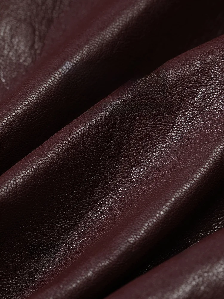 Ele Bury Texture Long Women's Leather Jaet Waist-Cinching Outerwear by Elf Sa Vintage Sle Mid-Length Coat