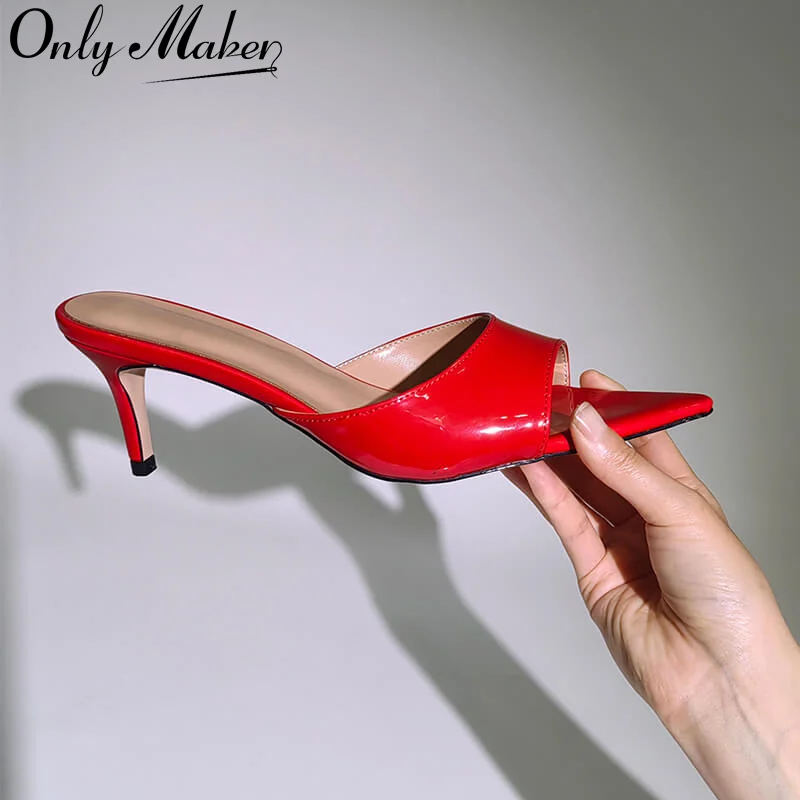 

Onlymaker Women Peep Toe Mules Slip On 6.5CM Thin High Sandals Classic Fashion Female Sandals