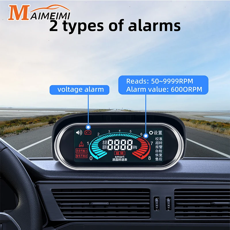 Universal Auto Digital LCD Tachometer Diesel Gasoline Engine Tach Gauge Car Smart RPM Gauge With Voltage + Speed Alarms 12v 24v