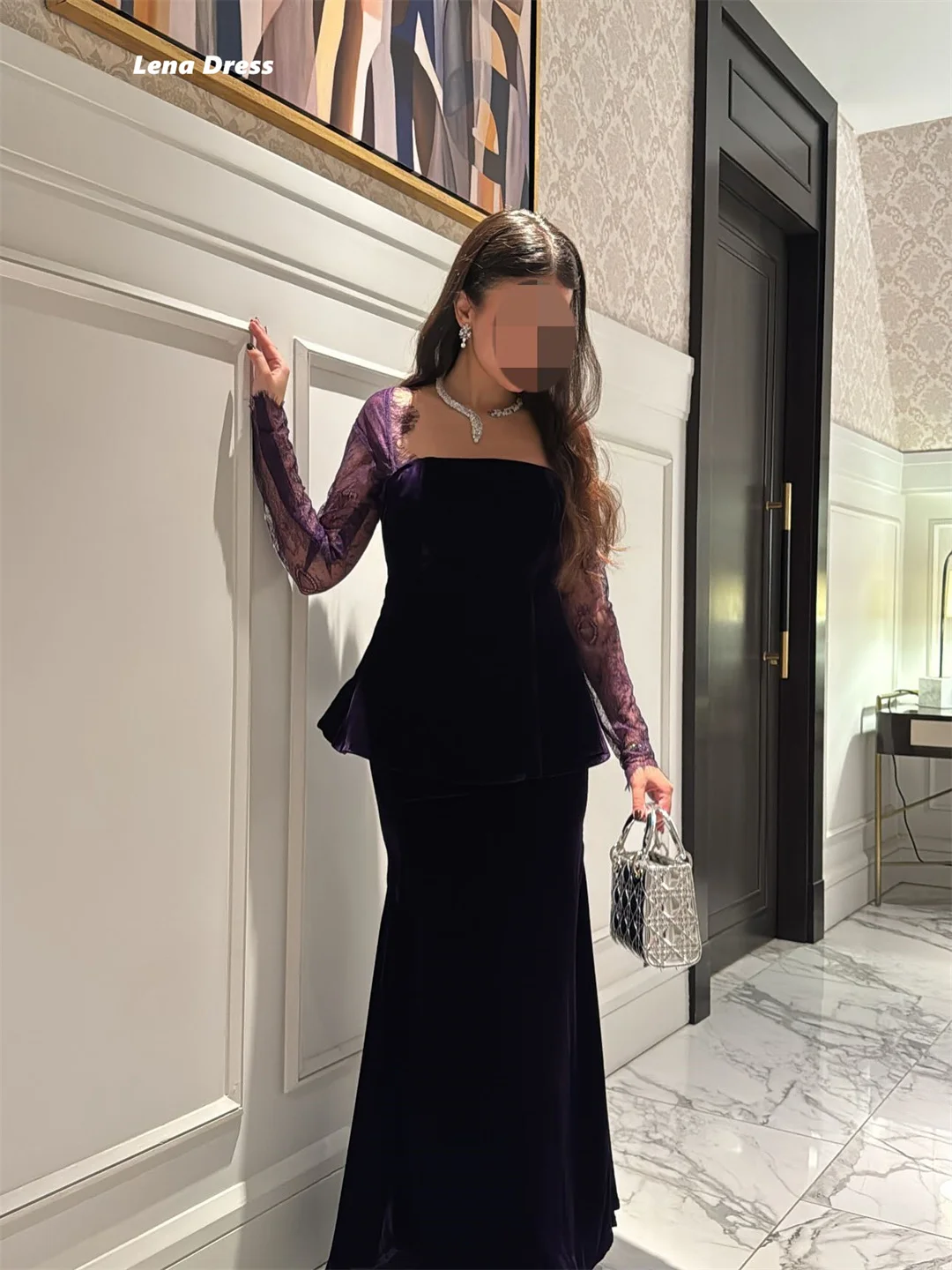 Lena Customized Evening Dresses Woman Elegant Dress Luxury Women's Evening Dresses Embroidered Lace Women's Ball Gown Purple