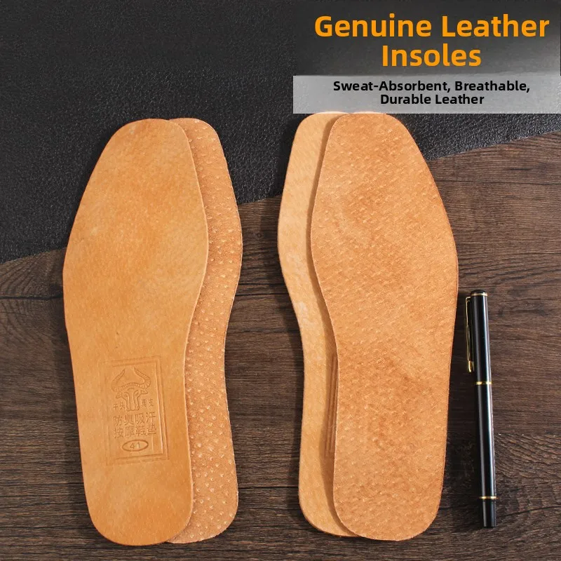 Thickened Genuine Leather Shoe Insoles for Men Breathable Absorbent Pigskin Cowhide Sports Shoe Insoles Comfortable Soft Bottom