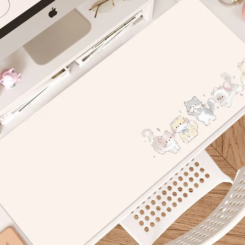 Pink Kawaii Kitten Leather Desk Pad Protector Non-Slip Large Small Mouse Pad Pc Home &Office Desk Mat PU Leather Laptop Desk Pad