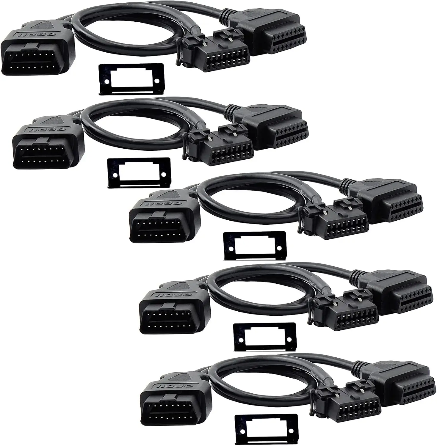 5 Pack OBD2 16 Pin Splitter Y Cable J1962 1 Male to 2 Female Underdash Mount Bracket for Diagnostic Extension 50cm