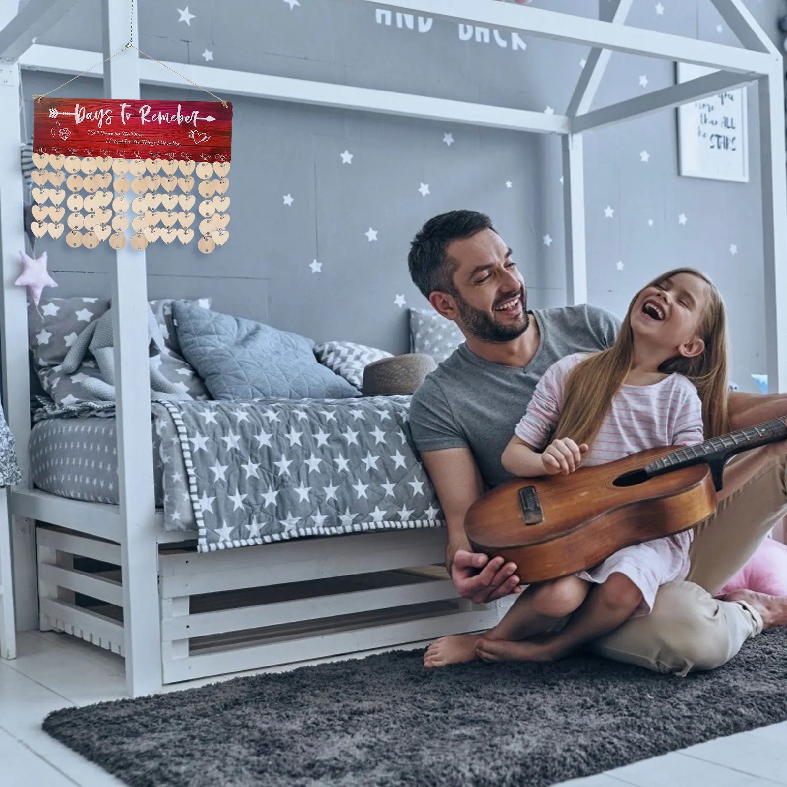 

Wooden Calendar Wall Hanging Family Friends Birthday Reminder Reusable Home Decoration Easy Assembly Hanging Block Discs Gift