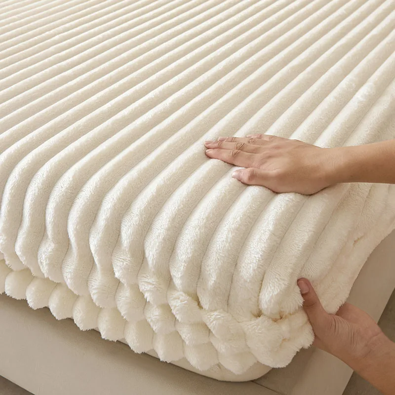 لينة الدافئة أفخم واقي المرتبة غطاء سميكة الحليب المخملية مخطط المجهزة ورقة رقيق غطاء سرير فاخر 1 قطعة التوأم الملكة الملك الحجم #1