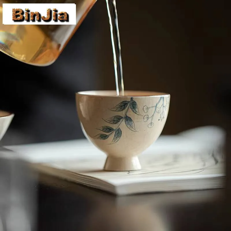 

40 мл порошок Инь Мастер Чашка Бытовая ручная нарисованная зеленая лоза Чайная чашка Эстетический образец Чайная чаша Ароматные услуги Подарки Украшения