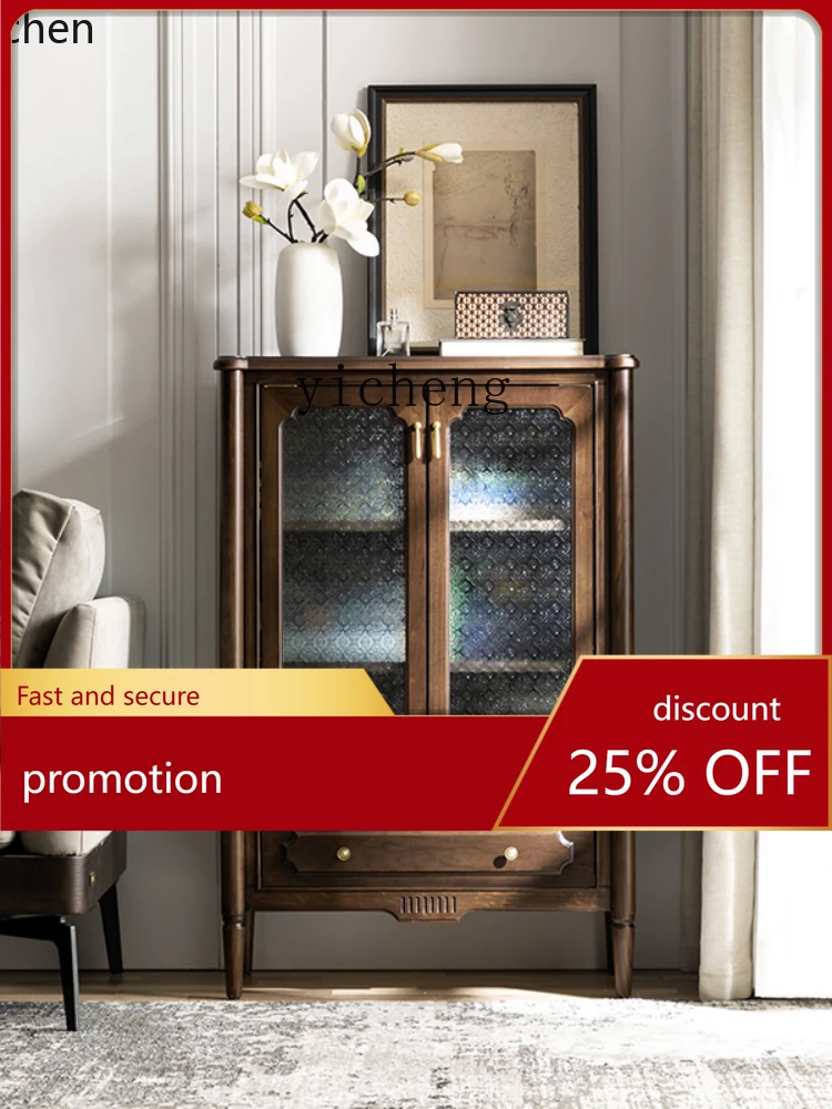 

YFY Vintage Solid Wood Wine Storage Emei Low Double Door TV Side