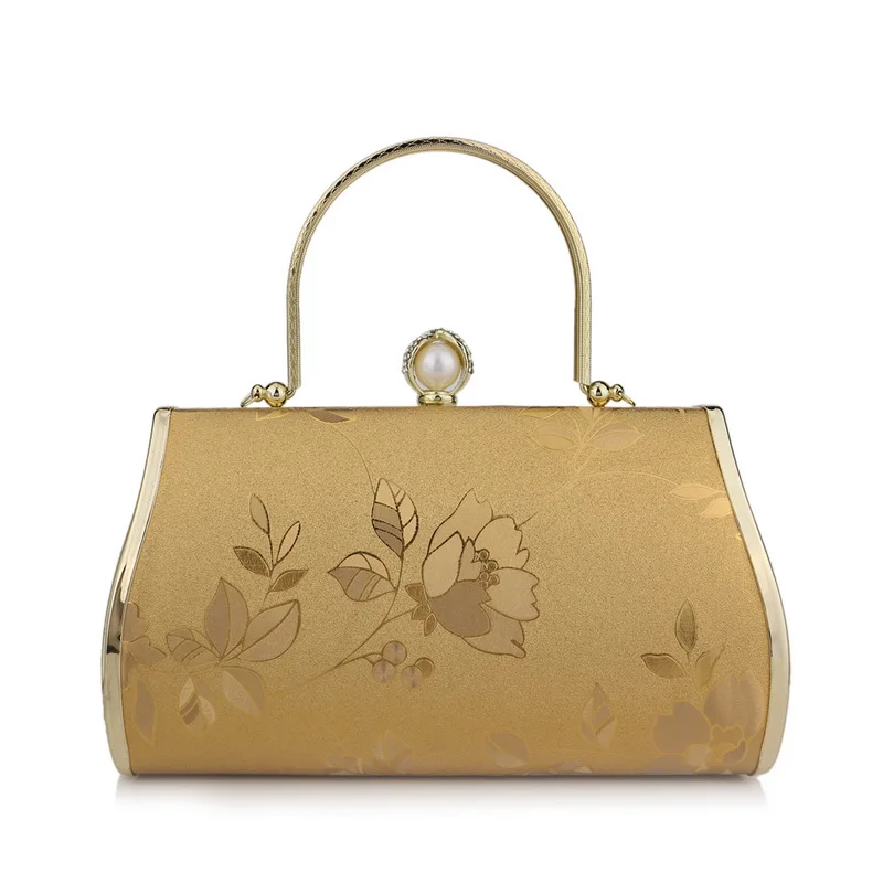 Butterfly Metal Golden Evening Bags Printed Floral Leaf Ladies Handbags For Wedding Purse