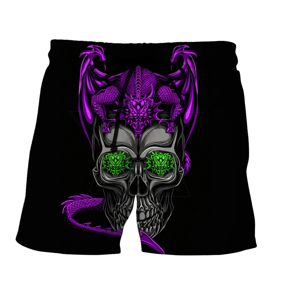 SONSPEE 3D Printed Purple Evil Dragon Harajuku Sports Shorts Men Women's Metal Skull Oversized Elastic Breathable Short Pants