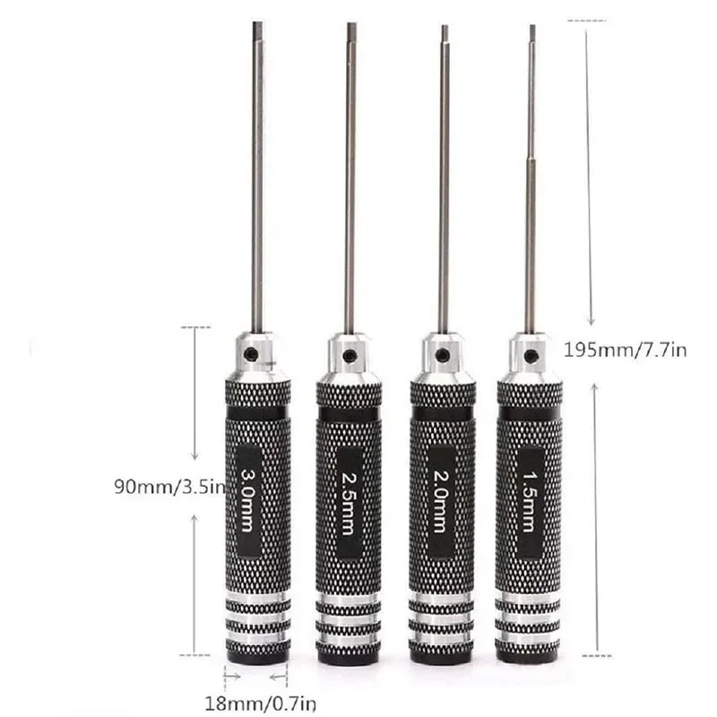 Top Quality Titanium Nitride TiNi Hex Driver Wrench Screwdriver 1/4 Piece Set 1.5mm/2mm/2.5mm/3.0mm For RC Helicopter