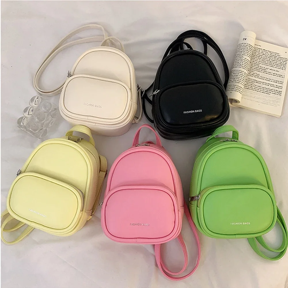 SYZM Fashion Small Women Backpack Cute Makaron Color Girls' Handbag Soft PU Leather Female Backpack  Mini Ladies Bags