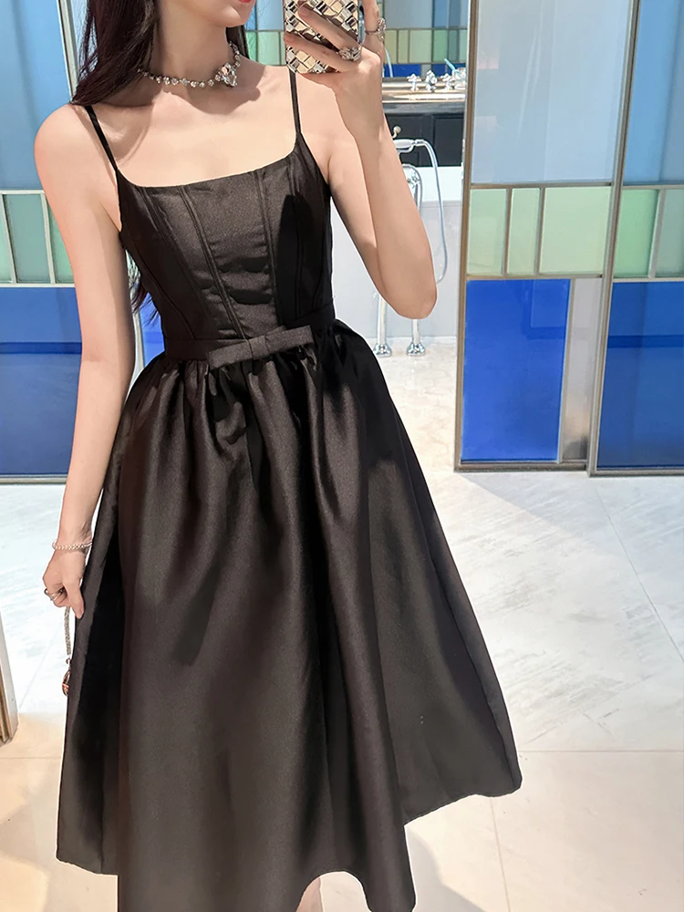 Frauen Französisch Stil Party Kleid für Frau Nette Strap Backless Swing Ballkleid Weibliche Club Robe Elegante Falten Vestidos