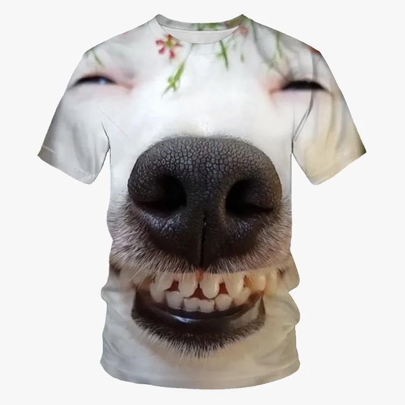 Funny Dog Face 3D Print T-shirt Cool Animal Graphic Crew Neck Short Sleeves Casual Fashion Men's T-Shirt Summer Tops Street Tees
