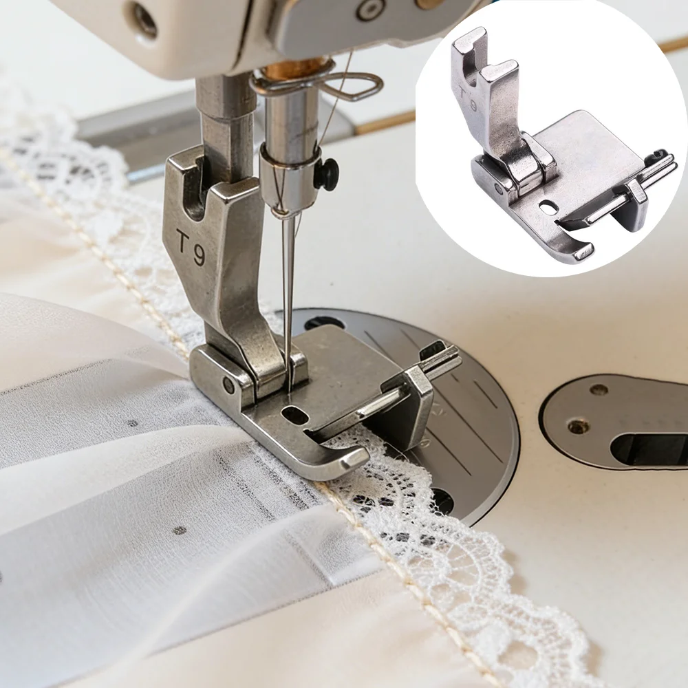 T9 Multi-Purpose Hemming Presser Foot Sewing Machine Pleating Presser Foot, Suitable for Curtain and Clothing Hemming, Durable Structure, Flatbed Machine Pleating Presser Foot Base