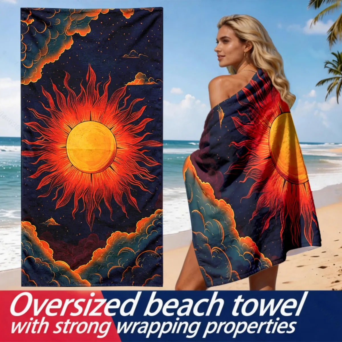 Intense Sun Totem Design polyester microfiber beach towel is highly absorbent, suitable for swimming and beach outings
