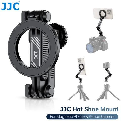 Imagen 1 del producto JJC Adaptador de montaje de trípode de teléfono magnético con tornillo de 1/4 pulgadas Soporte de zapata fría para iphone 16 15 14 13 Gopro Hero 13 12 11 10 Acción 5 4