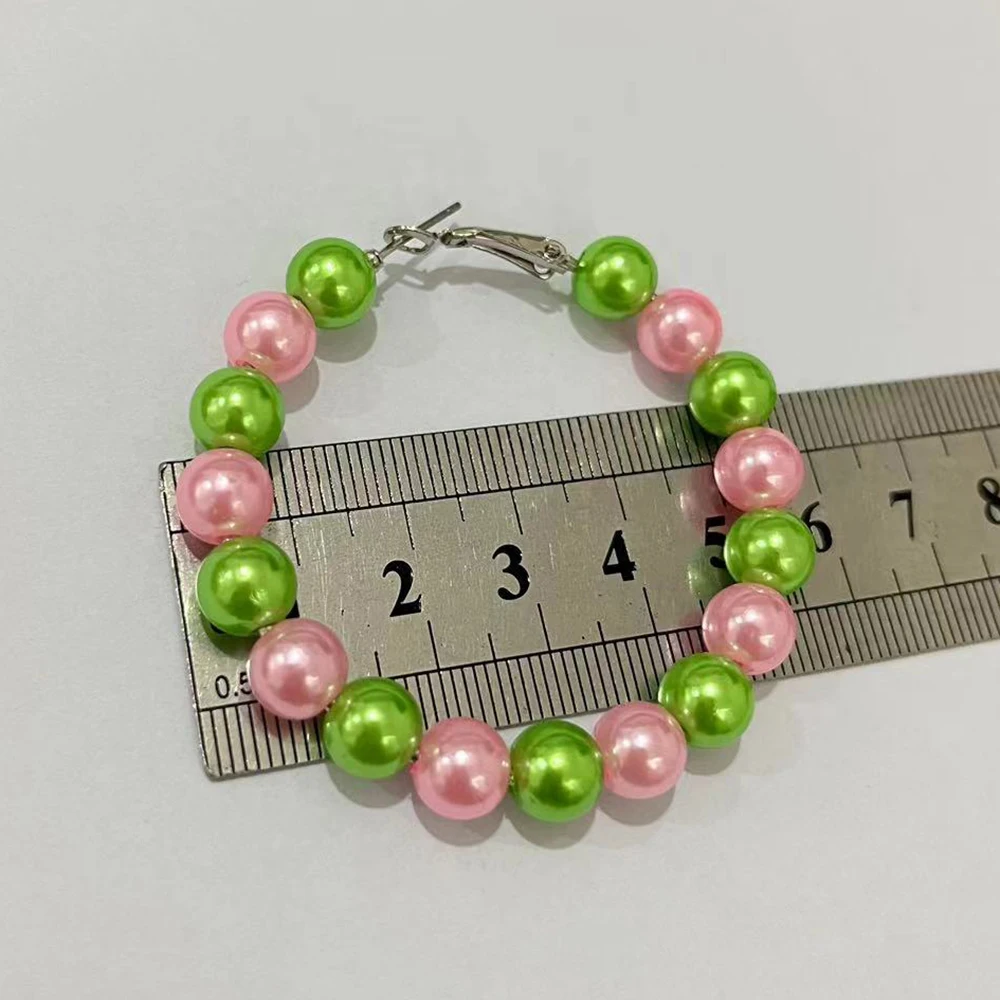 8mm Pink and Green Pearl Hoop AKA Women's Badge Sorority Earrings