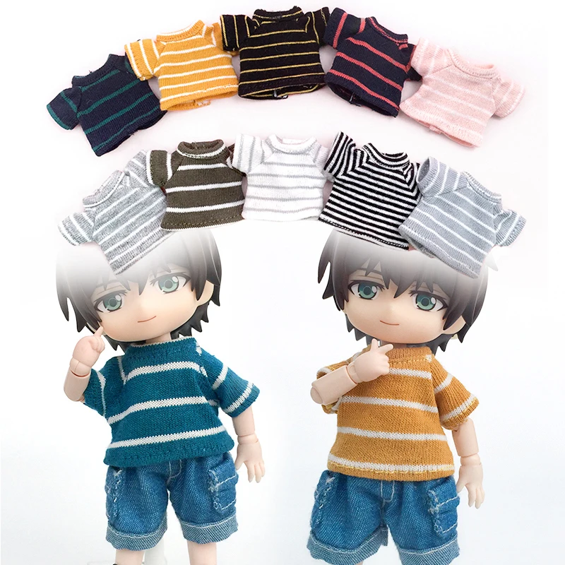 D04-A221 children handmade toy 1:12  ob11 gsc bjd pd9 doll Accessories summer short sleeve striped top 1pcs