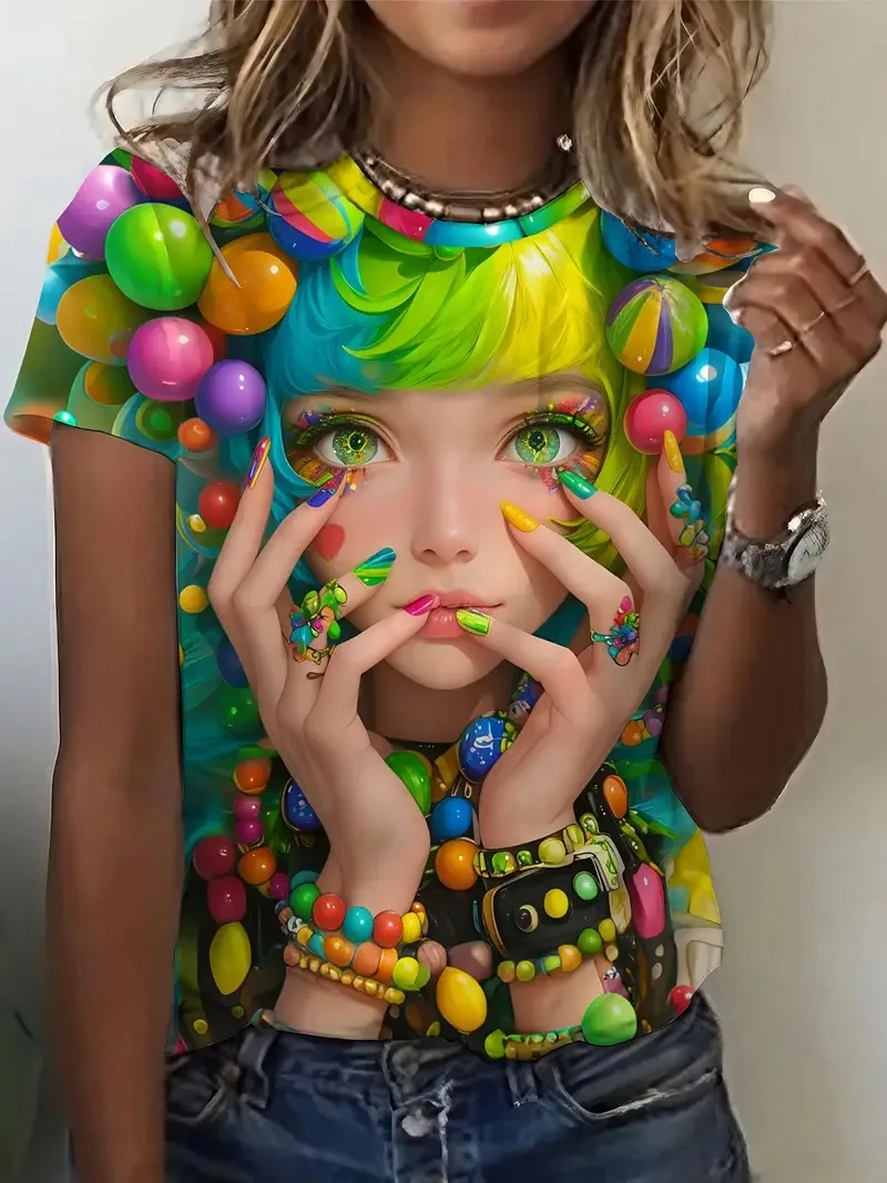 

Modern and Beautiful Girl Fashion Women's Christmas and New Year T-shirt Clothing Printed Pattern Short Sleeve T Women's T-shirt