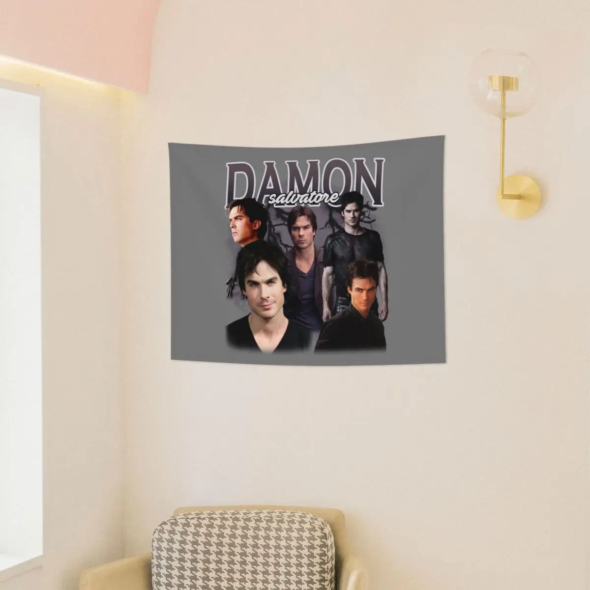 Damon Salvatore Tapestry Wall Hanging Wall Tapestry The Vampire Diaries Ian Somerhalder Tv Series INS Throw Rug Blanket Decor