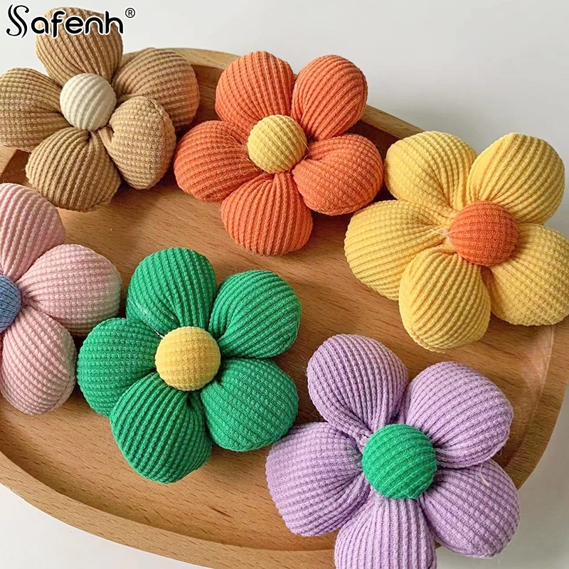 1pc Handmade Fabric Cute Color Flowers Padded Appliques For DIY Headwear Hairpin Clothing Patches Crafts Decoration Accessories