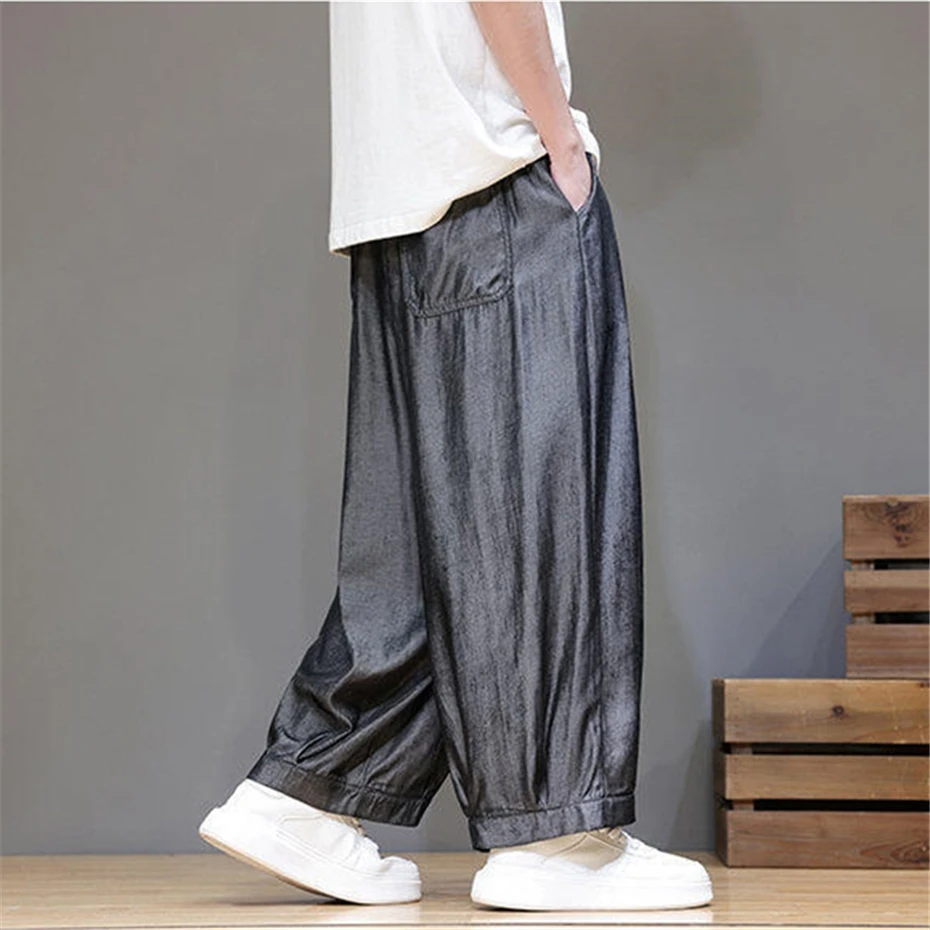 Large Size Harem Pant Mens Summer Thin Vintage Casual Trousers Men Harajuku Chinese Style Baggy Ankle Length Pants Male