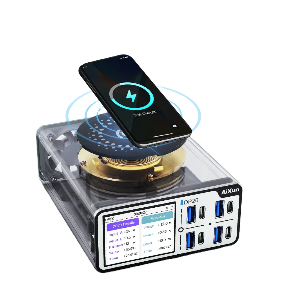 2025 AIXUN DP20 200 واط سطح المكتب الذكاء شاحن سريع 15 واط شحن لاسلكي 2.4 بوصة HD عرض للهاتف المحمول أداة السلطة #2