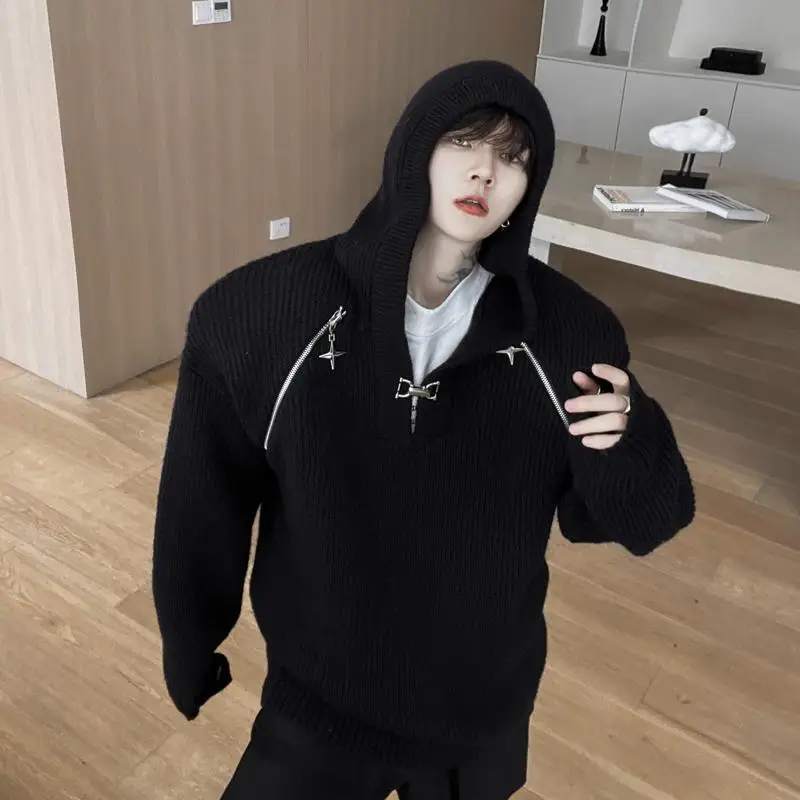 

New 2025 Men's Winter Hooded Knitwear Pure Color Loose Fit Overhead Casual Long Sve T-irt Sle Faionable Brand