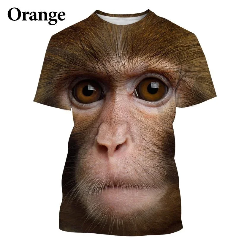 Funny Kiss Monkey lip Graphic T Shirt for Men Clothing 3D Spoof Gorilla Orangutan Print T-shirt Unisex   Short Sleeve Tops