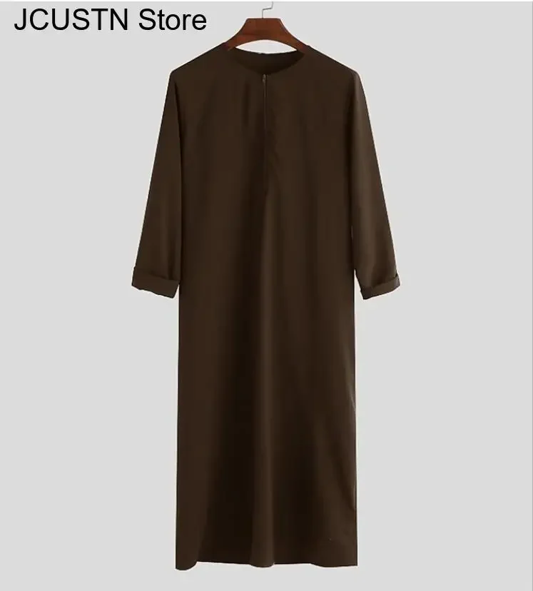 เสื้อเชิ้ตซิป คอกลม แขนยาว เสื้อคลุมอาบายะ สีพื้น ชุดเดรสแบบซาอุดิอาระเบีย ไซส์ใหญ่พิเศษ 3XL 4XL 5XL เสื้อคลุมมุสลิมสำหรับผู้ชาย