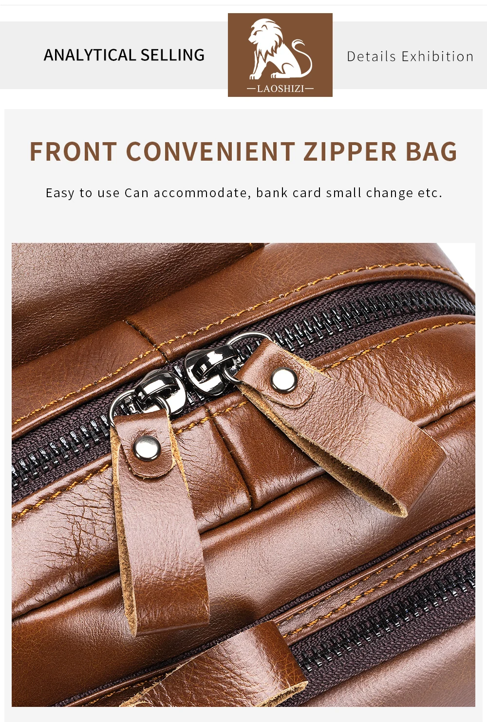 Steel Lion Herren-Brusttasche aus echtem Leder, großes Fassungsvermögen, vorne, Kartensteckplatz, Stifthalter, Tablet-Hülle, einzelne Schulter-Crossbody-Tasche – Detail 14