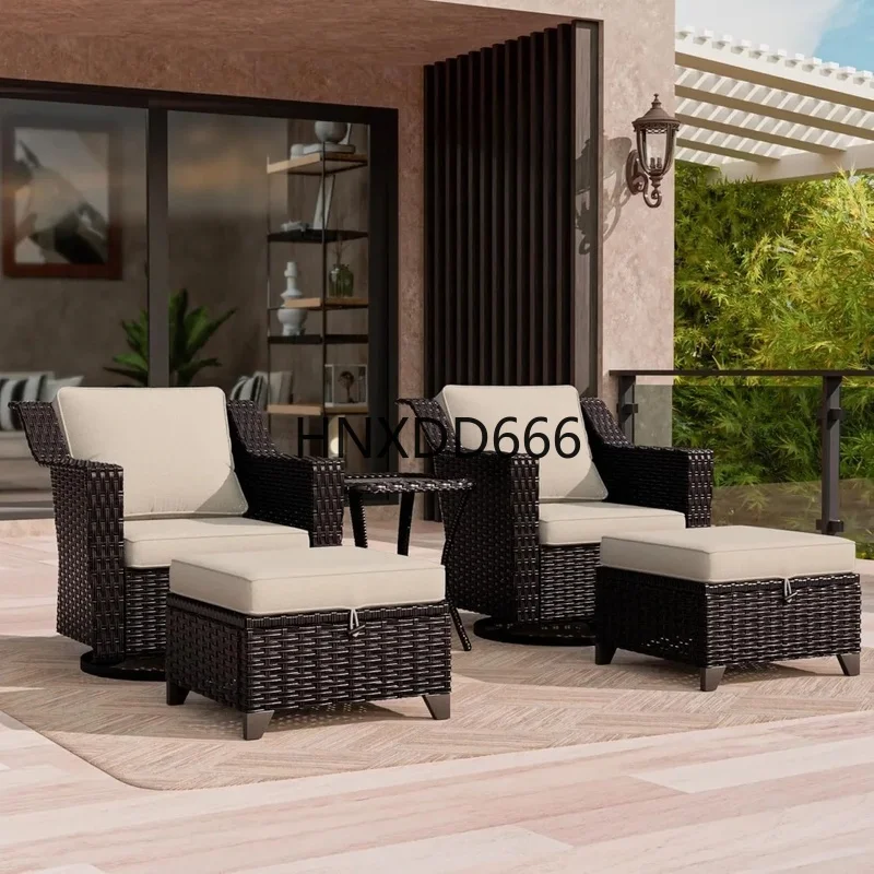 

5-Piece Outdoor Patio Furniture Set, PE Rattan Wicker, 2 Swivel Chairs, 2 Ottomans, 1 Coffee Table