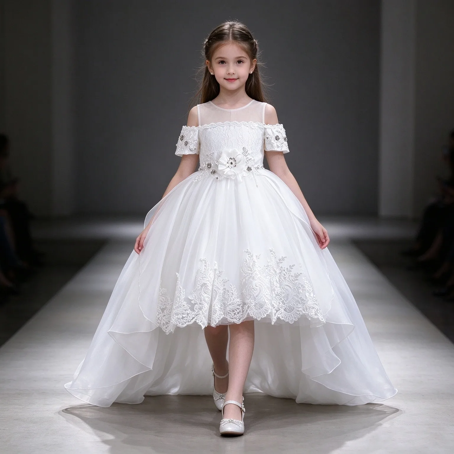 2026 New Summer Flower Girl Graduation Performance Tailcoat Embroidered Party Dress Trailing Tulle3-11 Years Old The Girl Dress