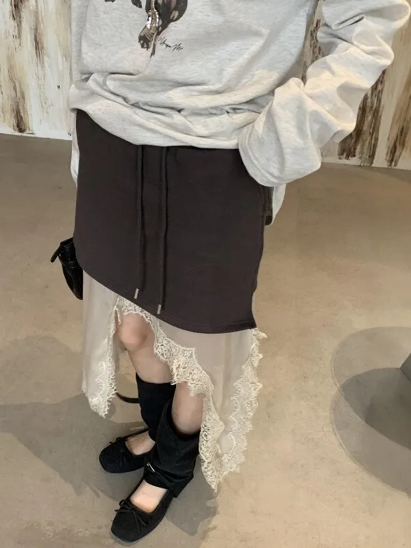 

Spring Summer 2026 Lace Paneling High Waist Slimming Atmosphere Skirt Cleanfit Style Ladies Casual Straight Tube Dress