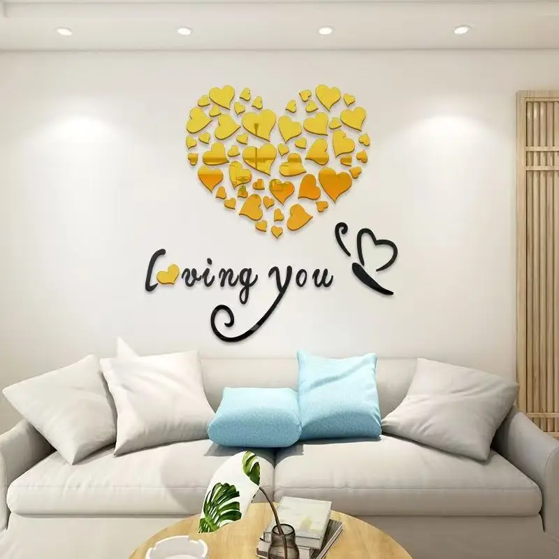 

LOVE Heart-shaped Acrylic 3D Wall Sticker Bedroom Bedside Romantic Warm Couple Wall Sticker Wedding Room Decor Wall Sticker