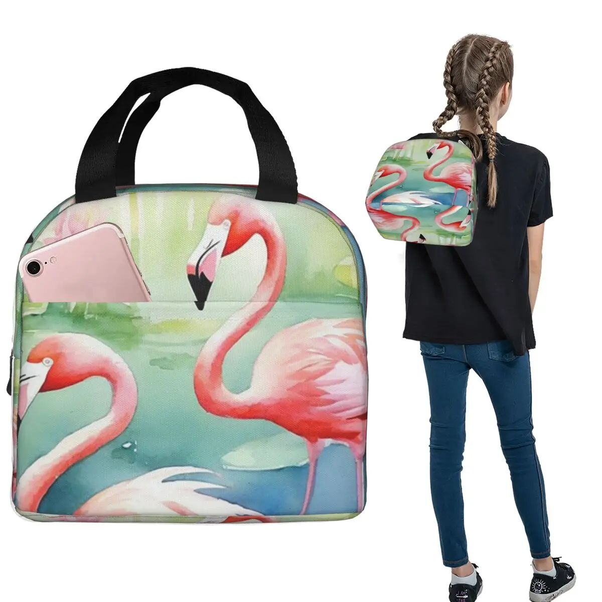 Flamingo In The Tropical Pond Insulated Lunch Bag for Women Kids Portable Food Boxes Thermal Lunch Box Tote