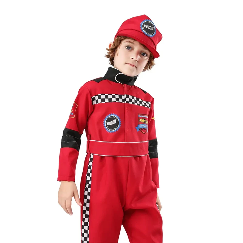 2025 New Arrival Boy Race Car Driver Halloween Fancy Dress Up World Book Week Day Outfit Kid Red Racer Jumpsuit Costume view 4