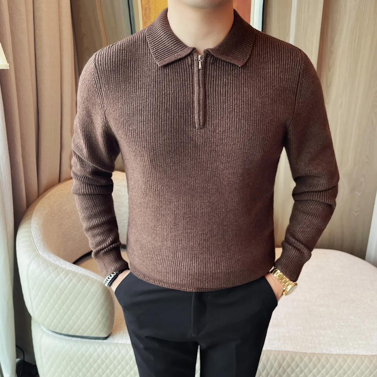 

Pull Homme осень-зима толстые теплые свитера с длинными рукавами для мужчин высокого качества деловой повседневный облегающий трикотаж на молнии 4XL