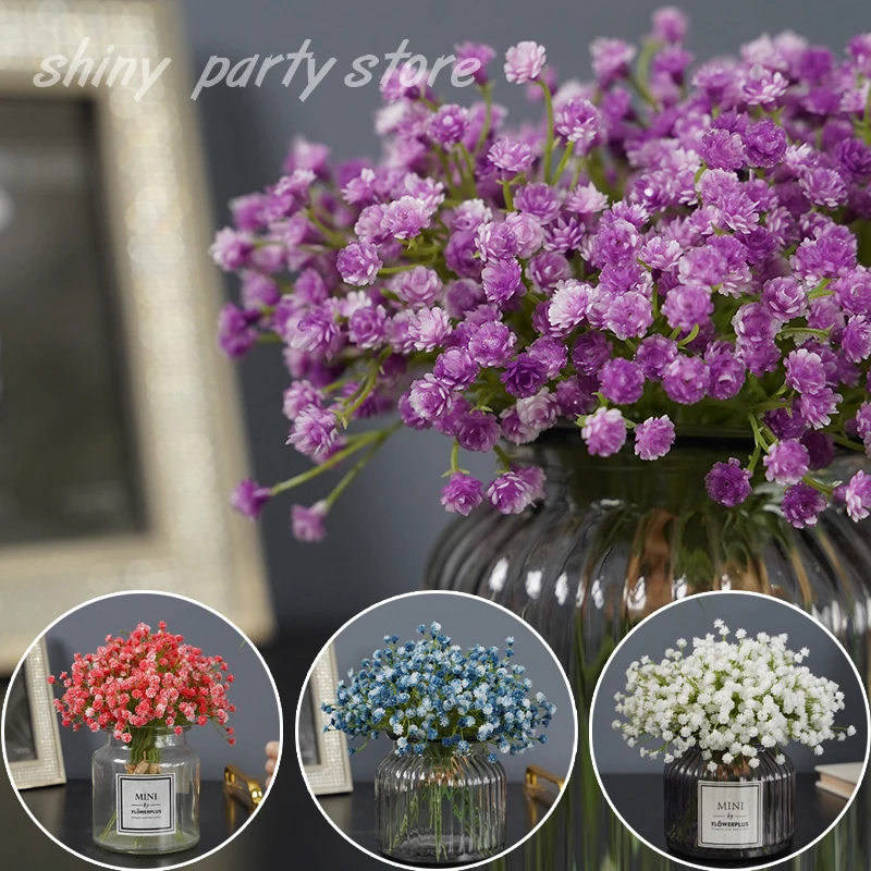 New 20cm Small Single Gypsophila Artificial Flower Wholesale Purple Milky White Blue Pink Bouquet Plastic False Flower Bouquet