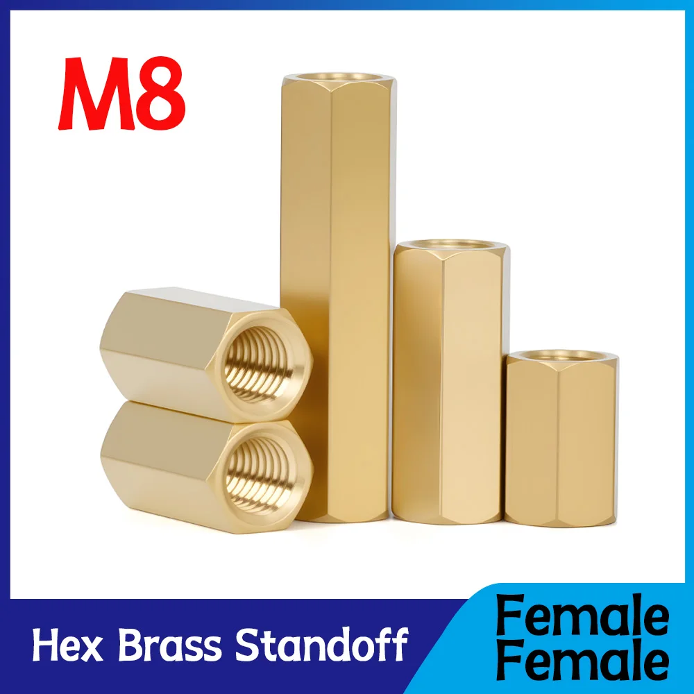 M8 Hex Female to Female Brass Hex Standoff Metric Threaded Hexagonal Board Rack Spacing Screw Bolts Hexagon Pillars Colums