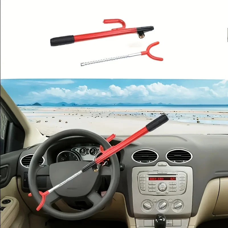 Adjustable Length Car Steering Wheel Lock,Telescopic Shape Anti-Theft Steering Wheel Security Device,Durable Metal Construction