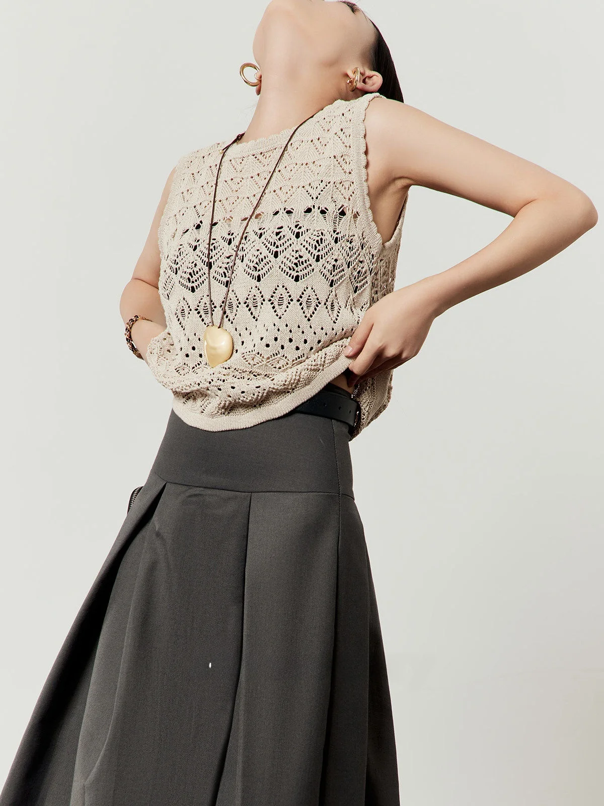 

Женский вязаный жилет Svel с ажурным дизайном, модный, универсальный, пшеничного цвета, летняя новинка, свободный крой, цельный, без подкладки