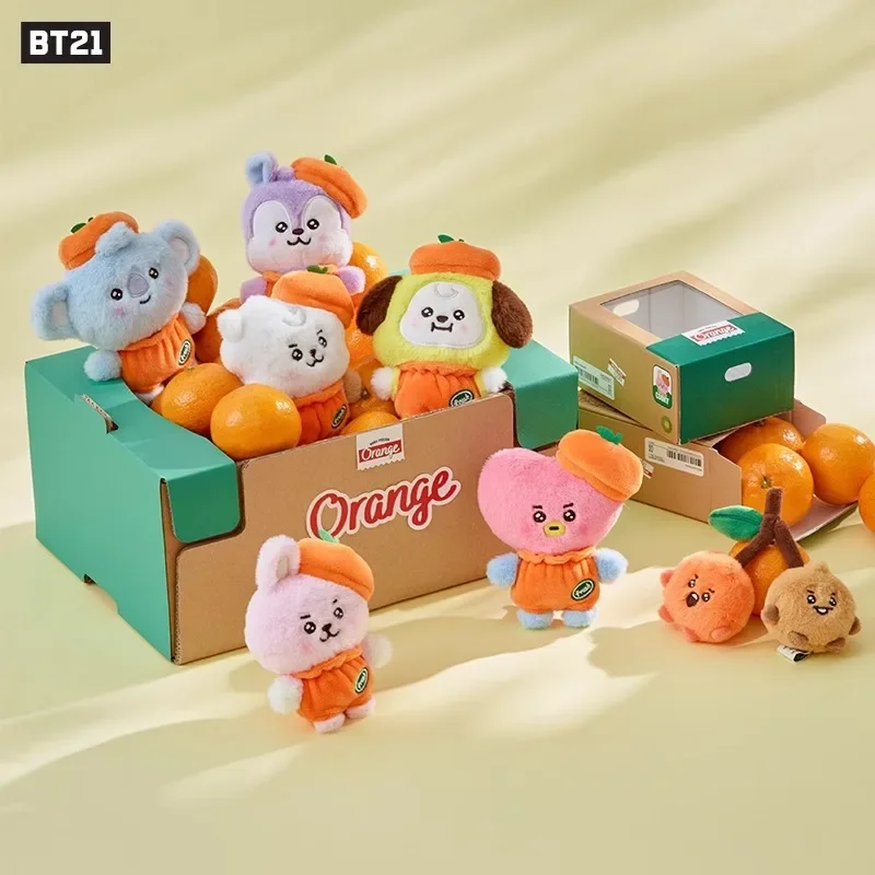 Kawaii BT21 Orange Party Series Plush Toy Keychain Pendant Cute Doll Decoration CHIMMY COOKY KOYA TATA Anime Gift Toys