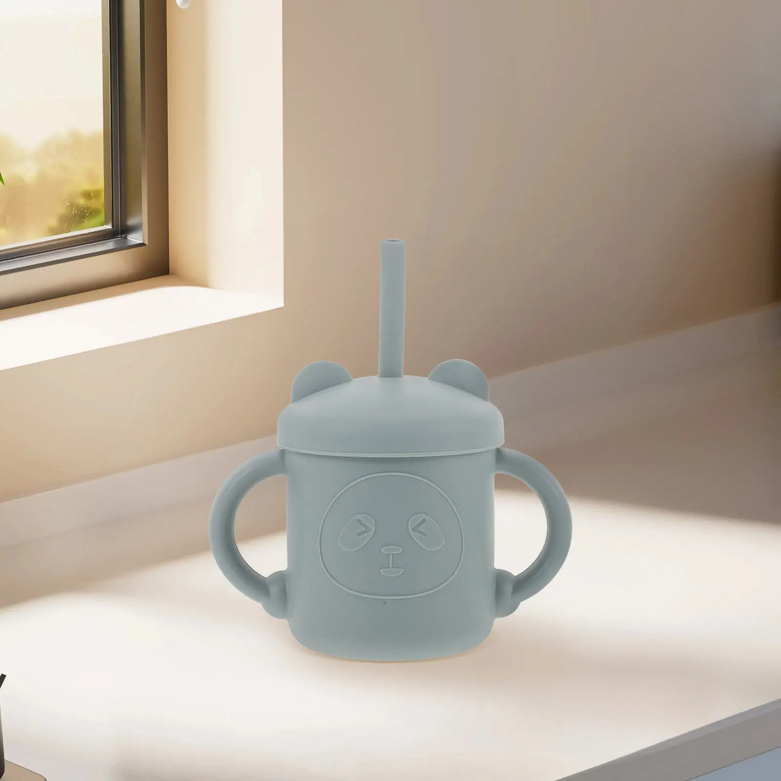 

Silicone Training Cup for Toddlers Bear Shape Spillproof Lid Ergonomic Handle Infant Straw Cup Lightweight Baby Drinking Bottle