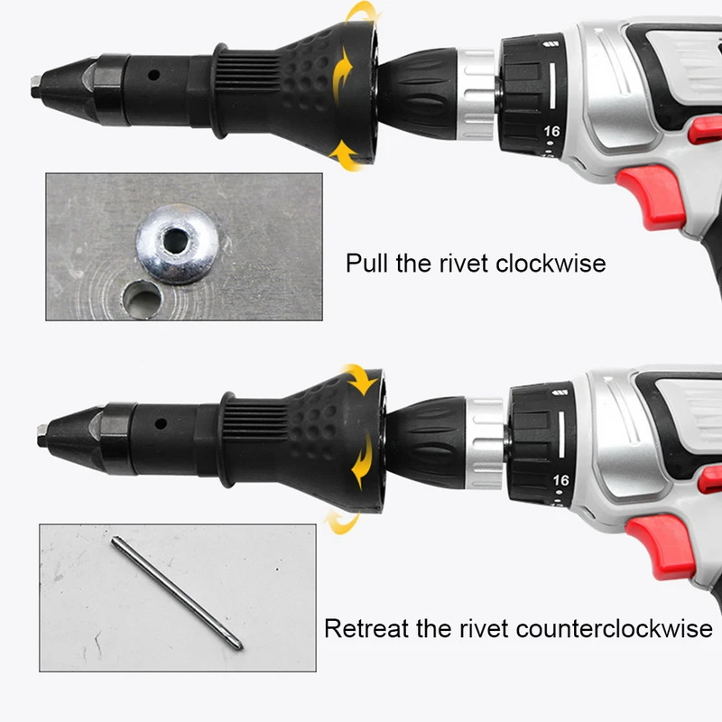 ไฟฟ้า Rivet Nut Gun ดึงเจาะ Riveter อะแดปเตอร์แปลงสำหรับไร้สาย Riveter หัวฉีด Nut เครื่องมือคู่มือปืนเล็บเครื่องมือ