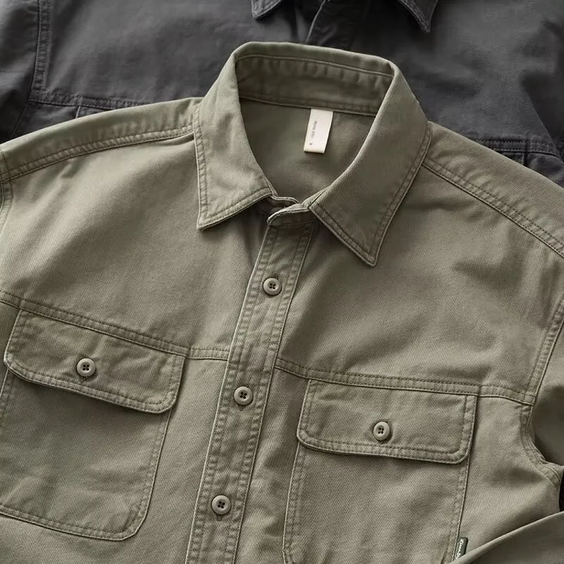 

Thiened Workwear irt Men's Loose American Retro Spring Autumn Military een Cheered irt Jaet Heavy Du Casual Sle